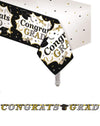 Oojami 3 Pack Black and Gold Graduation Tablecloths with Congrats Grad Banner - 54 x 108 | 2025 Graduation Party Supplies, Large