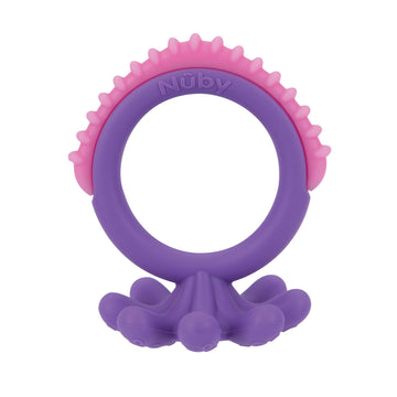 Nuby Geo Zoos Massaging Teether - Baby Teething Toy - Soft Bpa-Free Easy Grip - 3+ Months - Purple Octopus