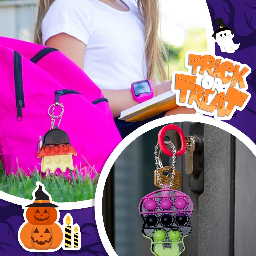 Vodedrge Halloween Party Favors For Kids, Halloween Toys Bulk With Keychain, 24 Pack Mini Pop Bubbles, Stress Toys, Stress Relie