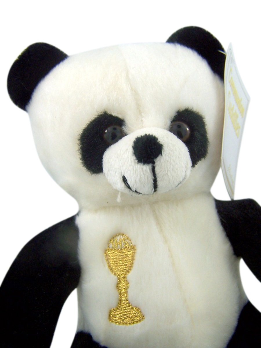 First Communion Plush Panda Bear Stuffed Animal With Embroidered Chalice, 6 Inch