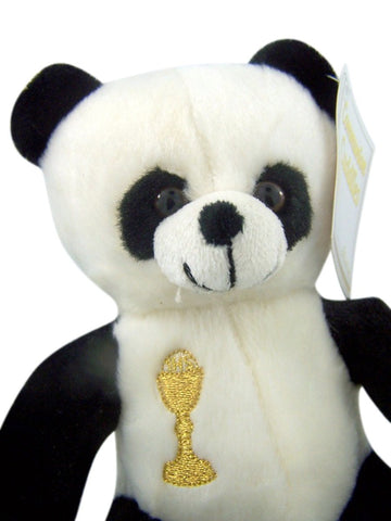 First Communion Plush Panda Bear Stuffed Animal With Embroidered Chalice, 6 Inch