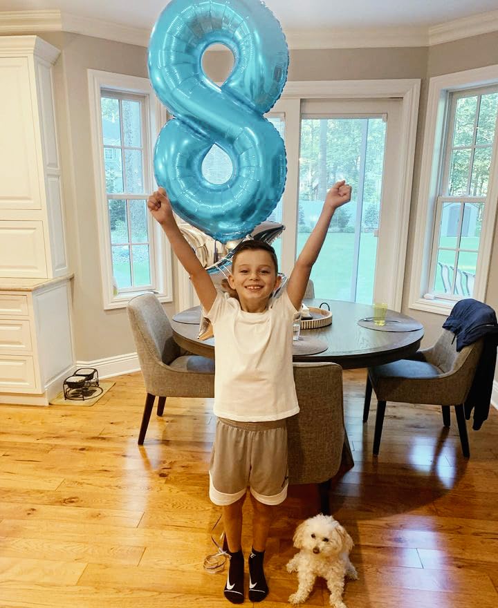 Pearlescent Blue 8 Balloon, Number Balloons 40 Inch, 8Th Birthday Decorations For Boys Girls, Birthday Balloons, Pearlescent Blu