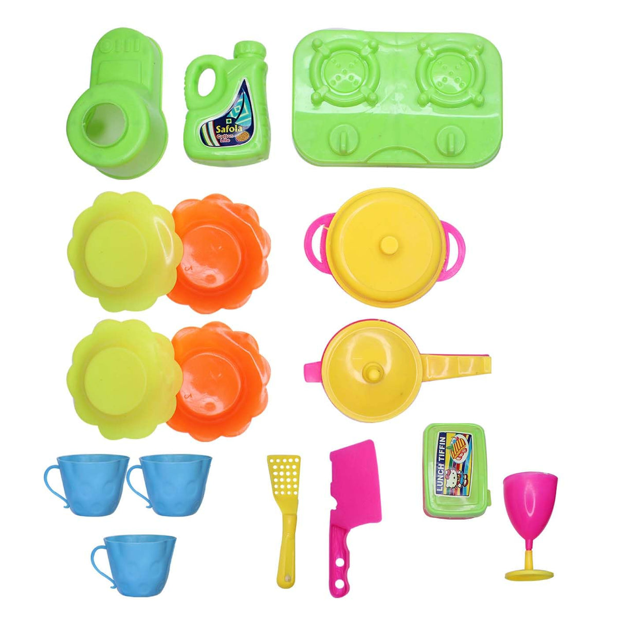 BOXO 16 Pcs Portable Cooking Kitchen Play Set Food Party Toy for Girls Playing Multicolor Pack of 1