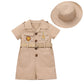 Wild One Birthday Outfit Girl Short Sleeve Khaki Safari Jumpsuit with Safari Hat Baby Safari Outfit Zookeeper Costume Jungle Saf