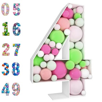 JoyBox Design 3FT Number 4 Mosaic Balloon Frame Kit - Light Up Foam Board for Birthday Decoration