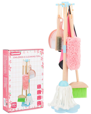 Kids Cleaning Set, Wooden Toddler Broom Set for Housekeeping, 7 Pieces Montessori Cleaning Toys with Kids Broom and Mop Set, Hou