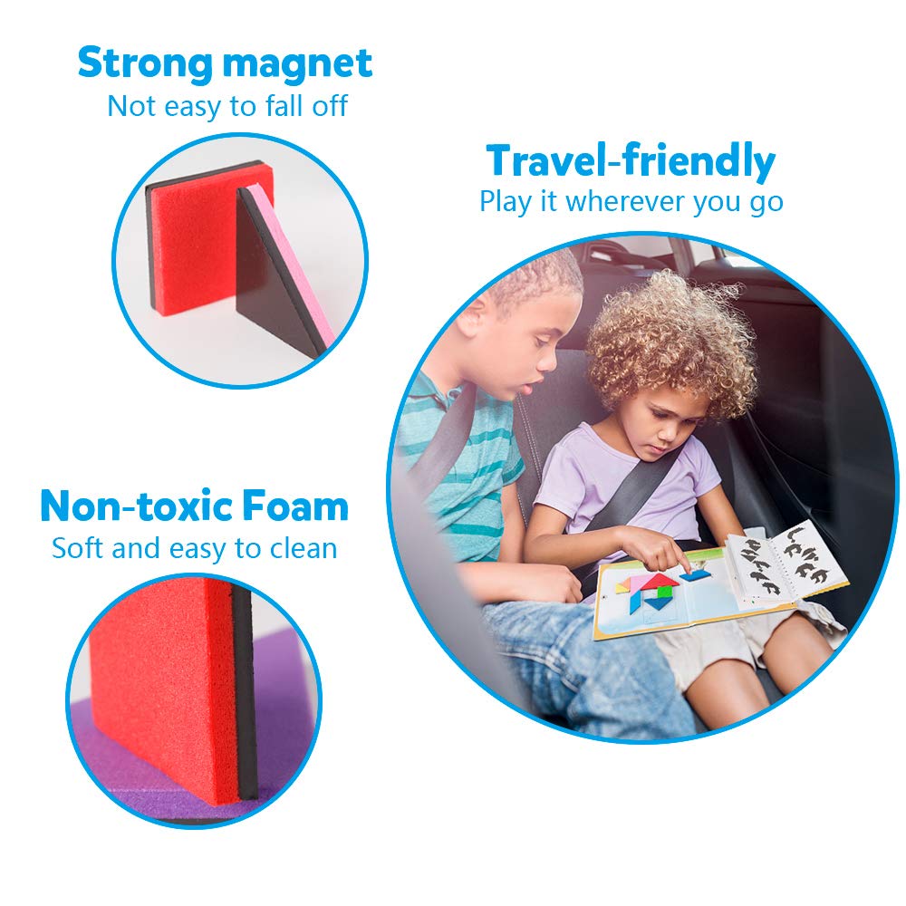 Coogam Travel Tangram Puzzle - Magnetic Pattern Block Book Road Trip Game Jigsaw Shapes Dissection Stem Games With Solution For Kid Adult Challenge - Iq Educational Toy Gift Brain Teasers 360 Patterns