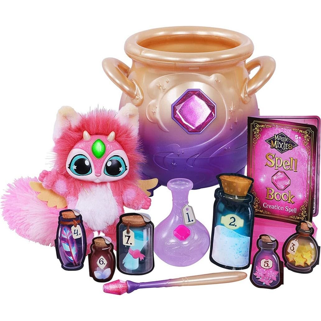 Cream Tea Magic Mixies Magical Misting Cauldron with Interactive 8 inch Pink Plush Toy and 50+ Sounds and Reactions, Multicolor