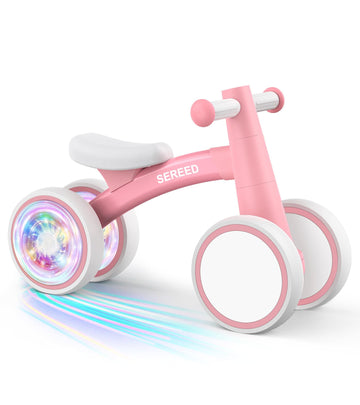 Sereed Colorful Lighting Baby Balance Bike, Toys For 1 Year Old Boys Girls, 12-24 Month Toddler Balance Bike With 4 Silence Wheels, First Birthday Gift (Pink)