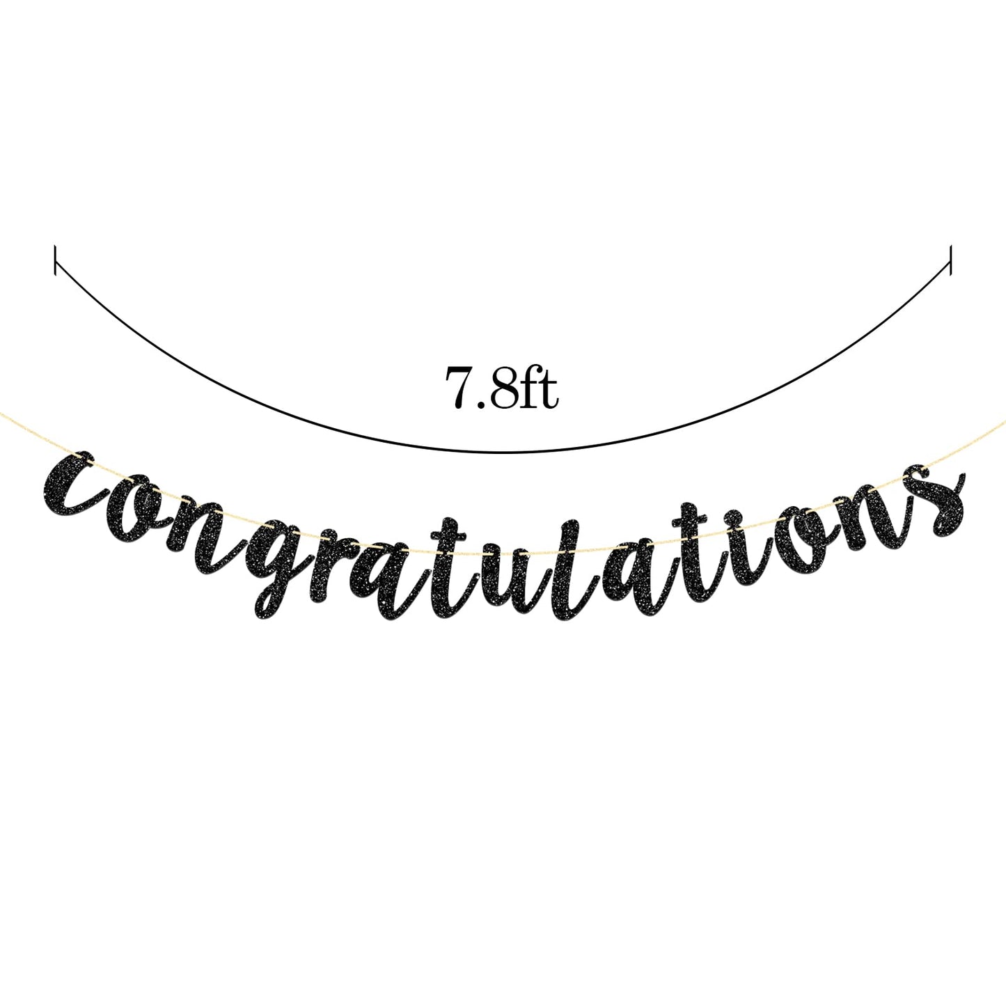 Black Glitter Congratulations Banner for Wedding, Anniversary, Graduation, Congrats Master Bunting, Retirement Party Decorations