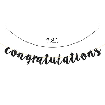 Black Glitter Congratulations Banner for Wedding, Anniversary, Graduation, Congrats Master Bunting, Retirement Party Decorations