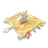 Yellow Unicorn Security Blanket with Tags Lovey Teether Toys Infant Stuffed Animal Taggy Blanket Soft Plush Minky Dot Baby Snuggle Blanket with Rattle Crinkle  Shower Gift for Newborn Infant