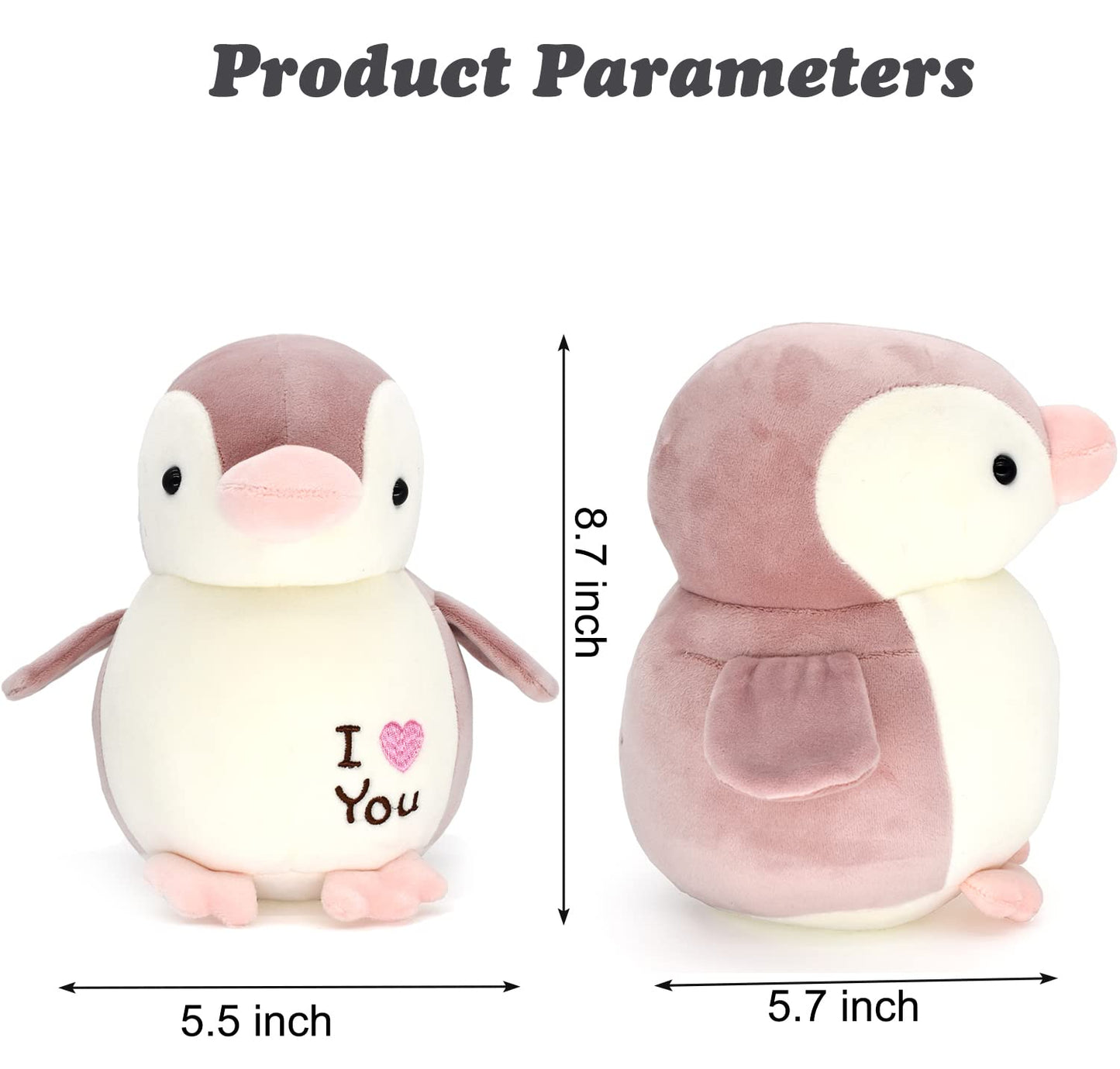 HWD 8.7" Soft Stuffed Penguin Doll, Pink Polyester Toy for Kids, Model H-QE-0102, Perfect Gift for Birthdays & Christmas