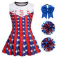 Lmyove Cheerleader Costume For Girls, July 4Th Cheerleading Outfit For Kids With Pom Pom, Child Halloween Costume Dress Uniform, Usa Star, 8-9T