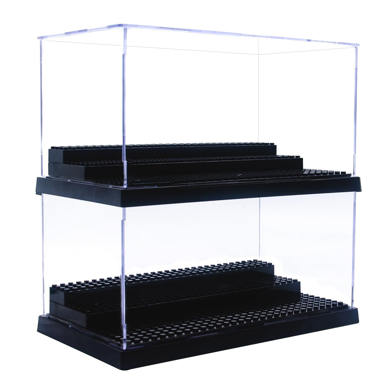 Wmm Minifigure Display Case For Action Figures Blocks, Dustproof Acrylic Display Box Storage With 3 Movable Steps For Collection Models Minifigures, Bricks Blocks Toys