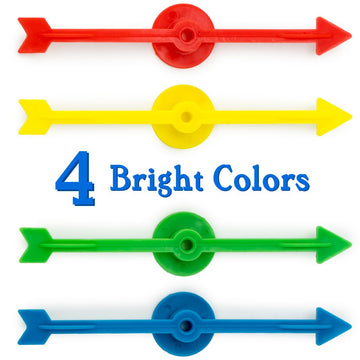 12-Pack Of Arrow Game Spinners In 4 Rainbow Colors, 3 Arrows Per Color - Assorted Set Of 4-Inch Plastic Spinner Game Pieces For