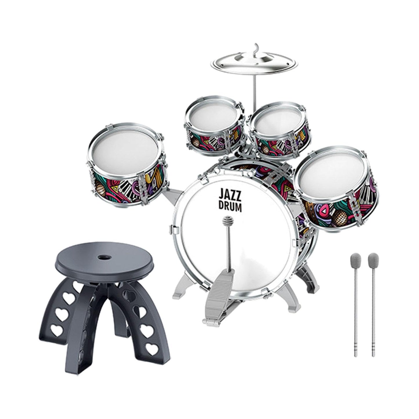 Zoomella Kids Jazz Drum Set Includes Tom, Cymbal, Drumstick, Stool For Boys Girls Musical Instruments & Gear|Percussion|Drums|Se