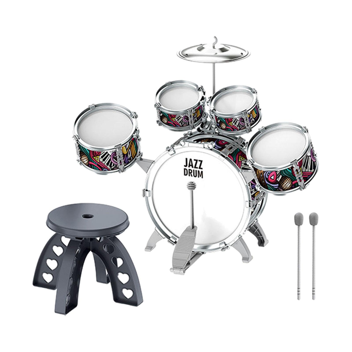 Zoomella Kids Jazz Drum Set Includes Tom, Cymbal, Drumstick, Stool For Boys Girls Musical Instruments & Gear|Percussion|Drums|Se