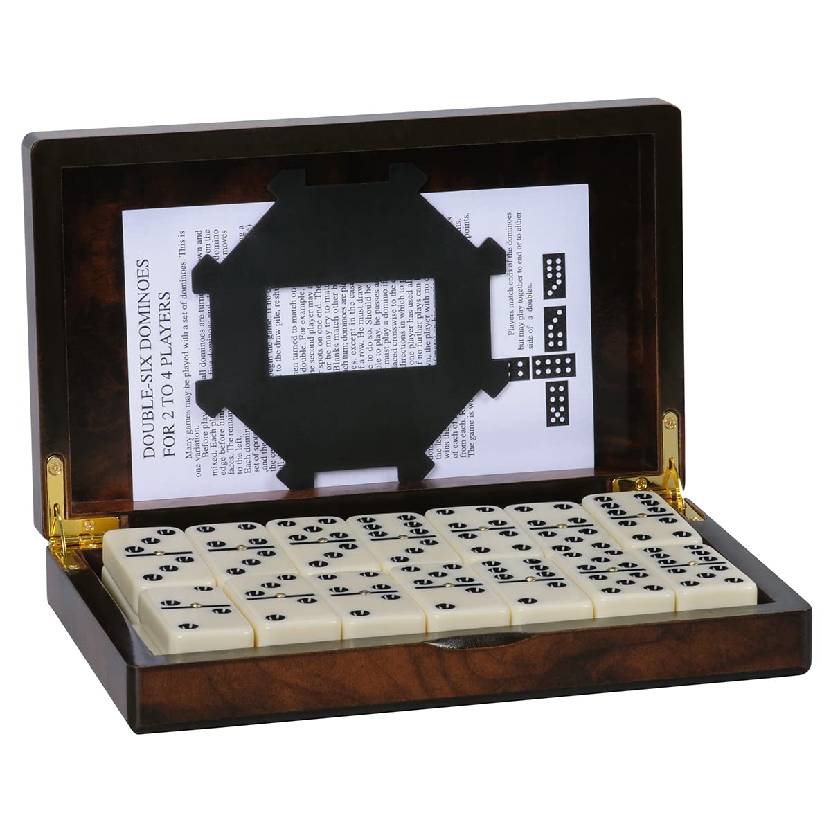 ZOOCEN Dominos Set -Heavy Weighted Black Dot Classic Dominoes Set -28 Tiles Pack in Wooden Case
