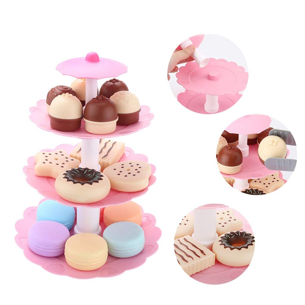 FRECI Food Pretend Play Toy Set Sweet Treats 3-Tier Colorful Cookies Desserts Tower for Kids