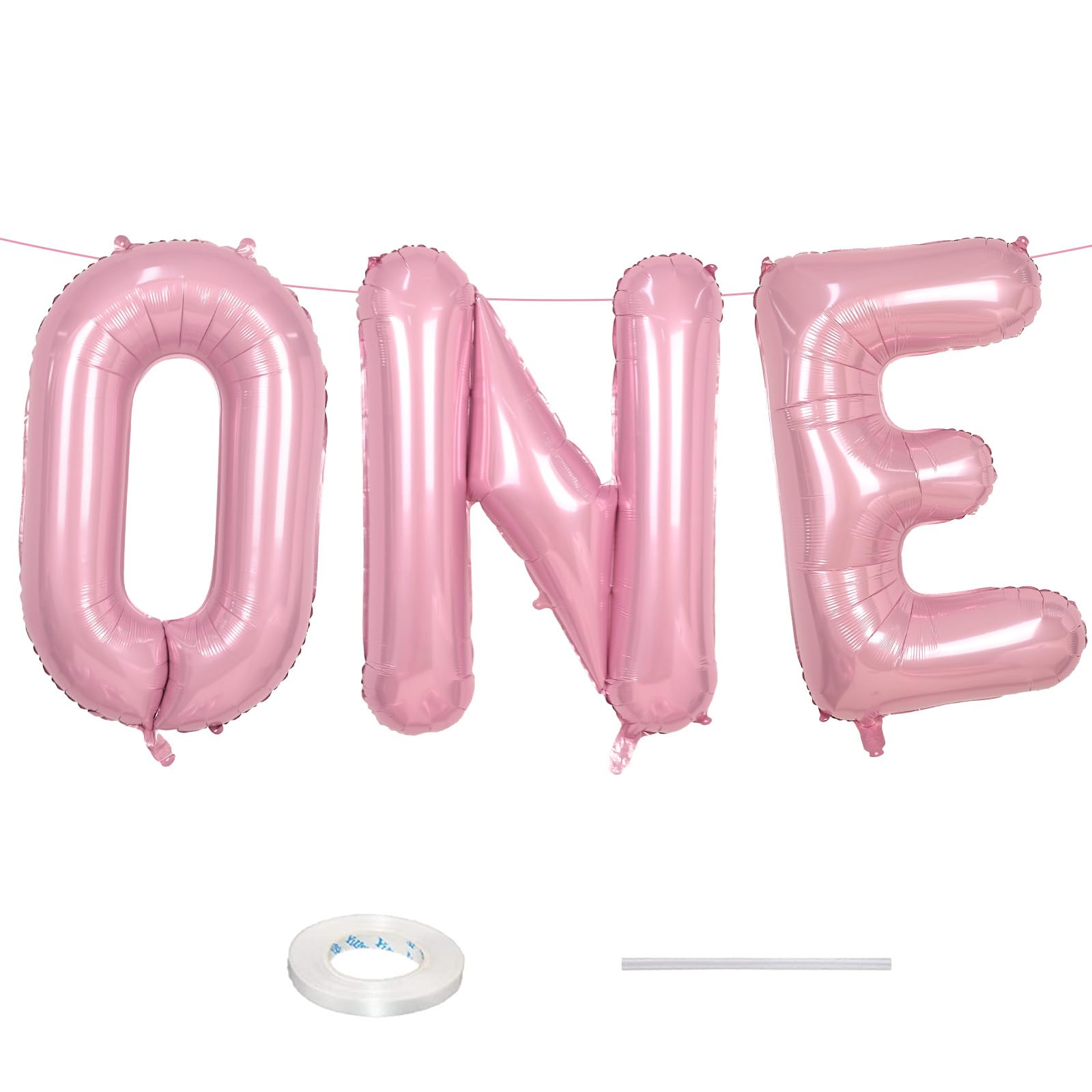 40 Inch Pink One Balloons, Large Letter Balloons for 1st Birthday, One Foil Helium Balloons, Mylar Big Pink Alphabet Balloons, L