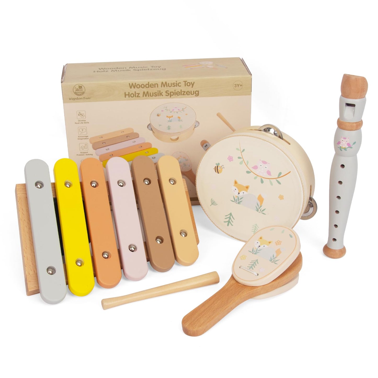 Wooden Musical Instruments Set for Toddlers 1-3, Natural Wood Percussion Instruments Xylophone Gift Set for Girls Boys Kids ,Pre