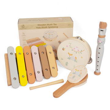 Wooden Musical Instruments Set for Toddlers 1-3, Natural Wood Percussion Instruments Xylophone Gift Set for Girls Boys Kids ,Pre