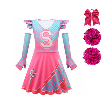 Zombie 3 Cheerleader Dresses For Girls Alien Dresses For Girls Zombies Dresses Kids With Pom Poms And Bow Hair Rope 5-6X