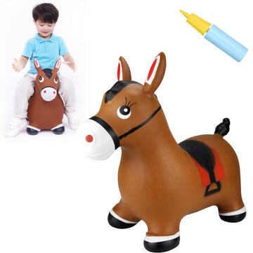 INPANY Bouncy Horse Hopper Toys  Toddlers Bouncing Farm Animals  Inflatable Jumping Hopping Horse  Ride on Rubber Bouncer for Kids  Outdoor Indoor Cool Birthday Gifts for 2 3 4 Year Old Girl Boy