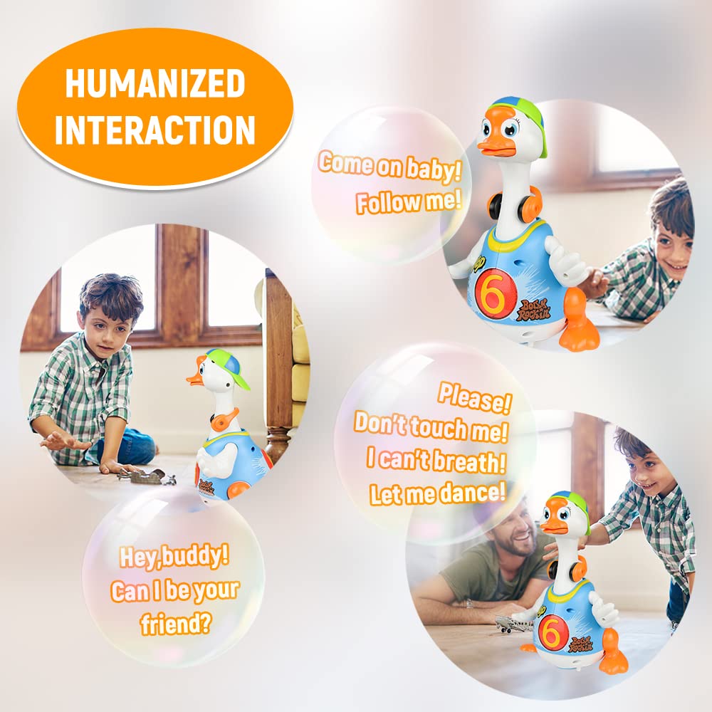 Woby Baby Musical Toy - Dancing, Singing, Talking Hip Hop Goose for Toddlers 1-3 Years - Cool Educational Gift in Blue