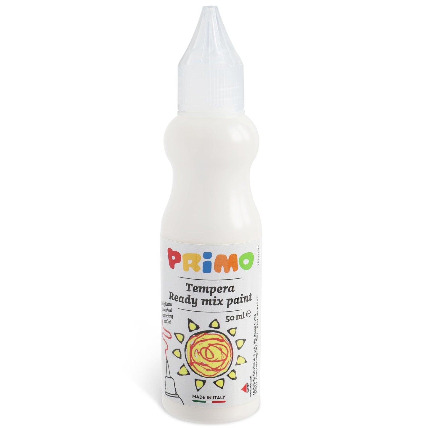 PRIMO Tempera Paint Bottle, 50ml, White, Non-Toxic, Ergonomic, For Young Artists
