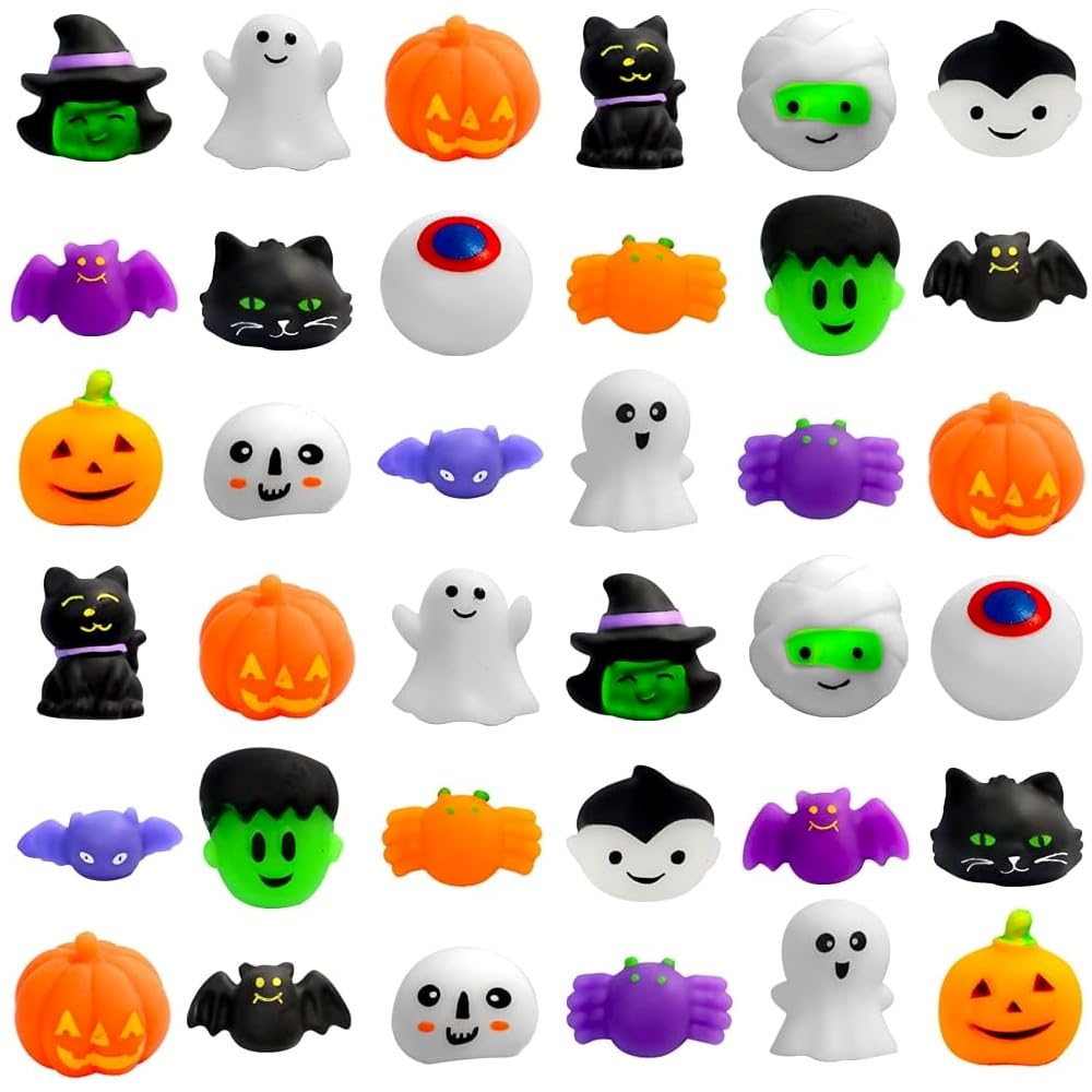 Waybla Halloween Squishies Toys - 36 PCS Cute Mochi Stress Relievers, Small Silicone Halloween Party Favors, WB-Halloween-MC01-36