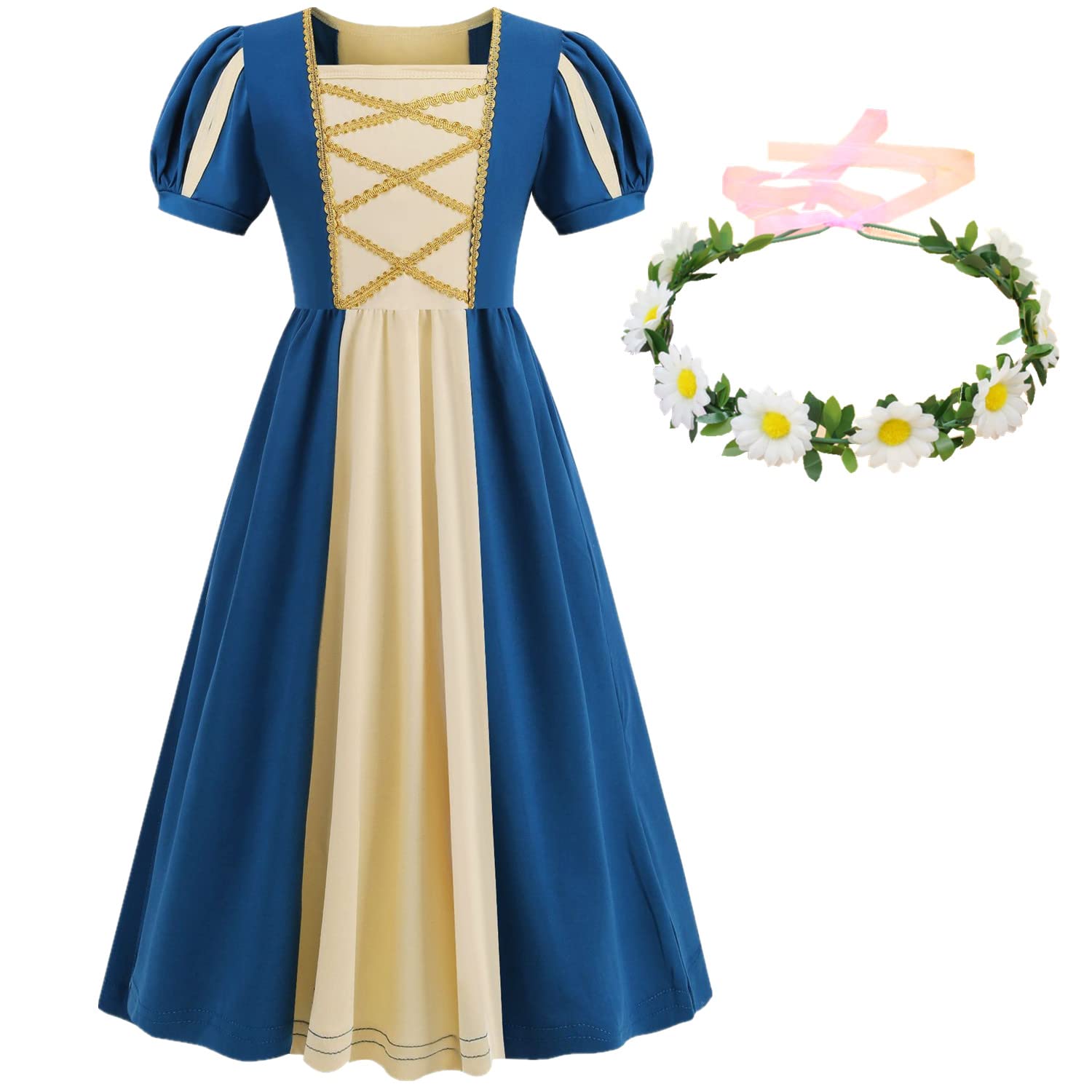 Youfenlove Renaissance Medieval Dress Princess Dress Girls Irish Costume Cosplay Retro Gown Birthday Halloween Xmas Party (Cyan 