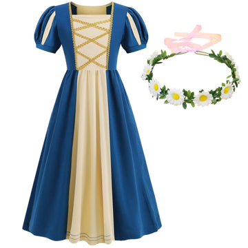 Youfenlove Renaissance Medieval Dress Princess Dress Girls Irish Costume Cosplay Retro Gown Birthday Halloween Xmas Party (Cyan 