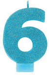 Amscan 6 Glitter Numeral Candle, 3 1/4, Caribbean Blue