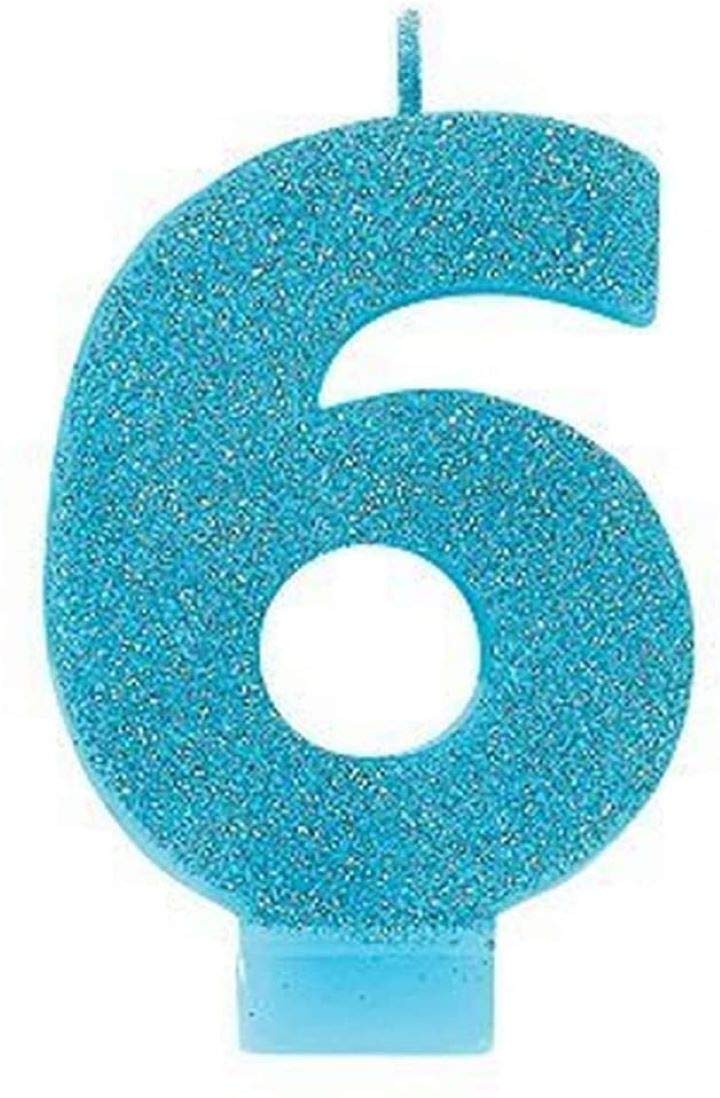 Amscan 6 Glitter Numeral Candle, 3 1/4, Caribbean Blue