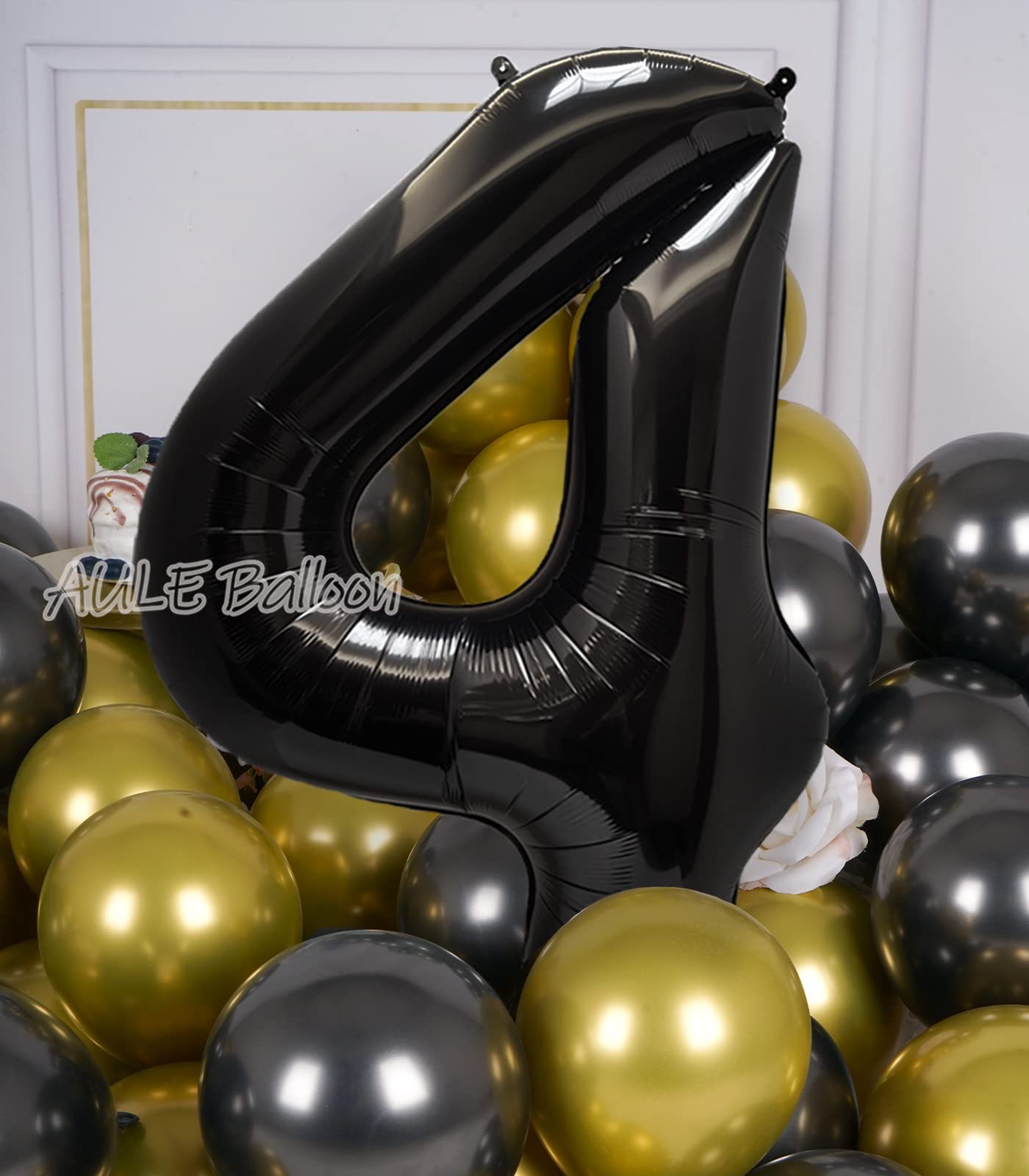 Aule 40 Inch Big Black 4 Balloon Number Large Foil Helium Number Balloons 0-9 Jumbo Giant Happy 4Th Birthday Party Decorations F
