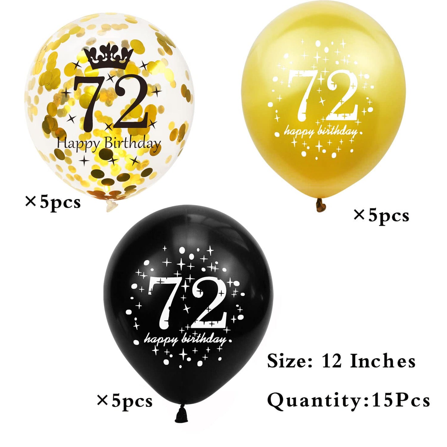 Shuntai 72Nd Birthday Balloon Gold And Black 72Nd Birthday Decorations For Men Women Latex Confetti Balloons 72 Year Old Theme B