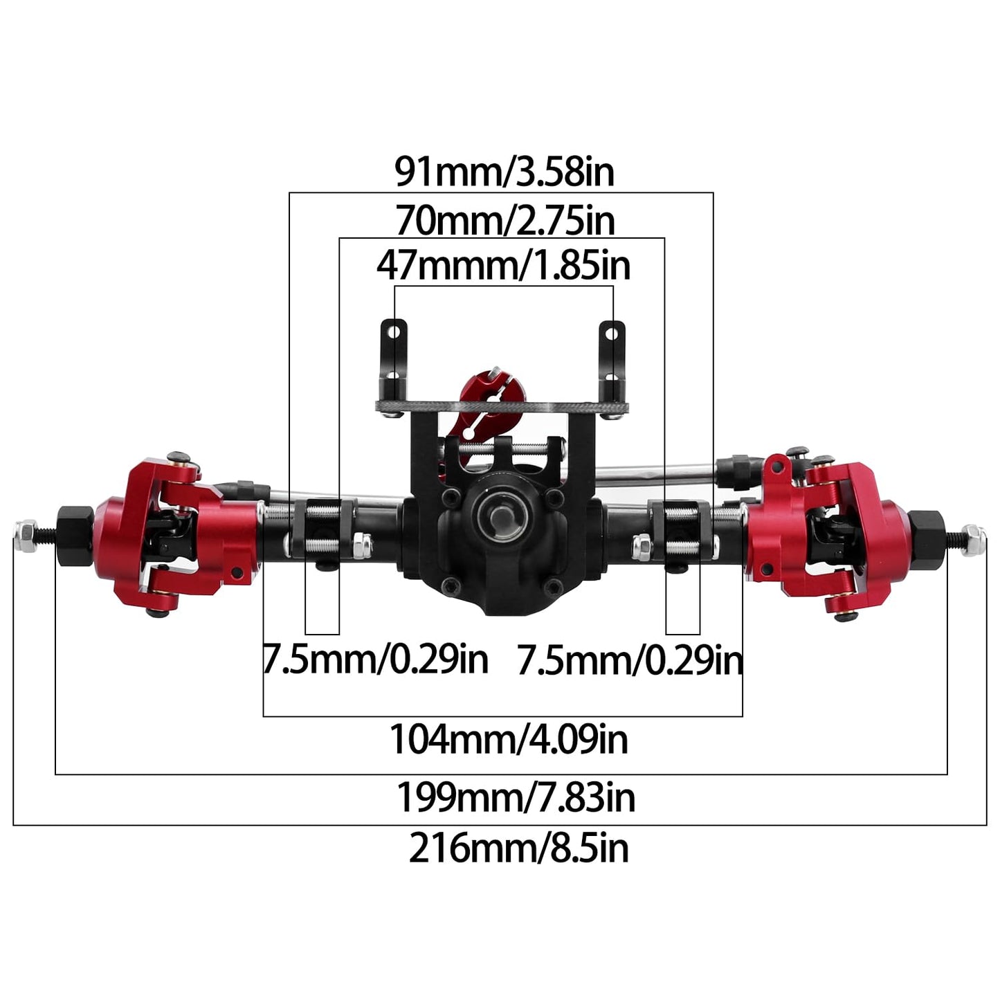 Hybdx Rc Cnc Aluminum Anodized Front And Rear Door Axle Kit Upgrade For 1/10 Rc Crawler Car Scx10 Ii 90046 90047 (Red Black)