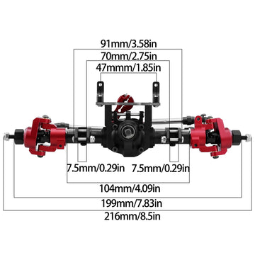Hybdx Rc Cnc Aluminum Anodized Front And Rear Door Axle Kit Upgrade For 1/10 Rc Crawler Car Scx10 Ii 90046 90047 (Red Black)