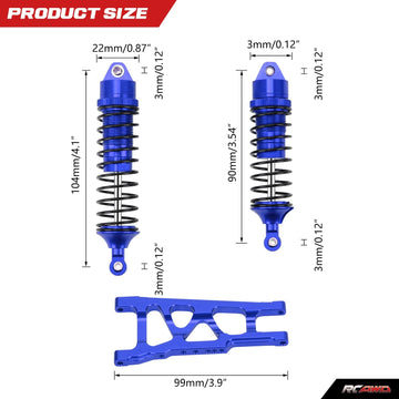 RCAWD Front Rear Aluminum Suspension Arms Shocks Absorber for 1/10 Traxxas Slash Rustler Hoss Stampede Bandit VXL 4x4 Hop-ups,Re