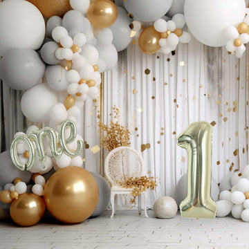 Toniful 40 Inch Giant Light Gold Number 1 Balloon,Mylar Foil Script Cursive Letter 1 Balloon Banner For Boys Girls Kids First Bi