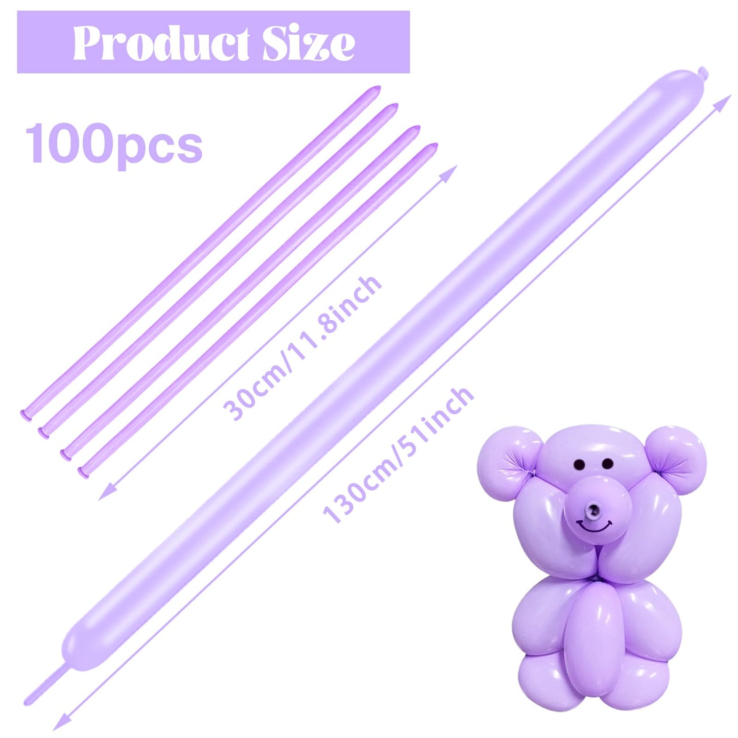 260 Long Balloons 100 Pack Pastel Purple Twisting Animal Balloons Thickening Latex Modeling Long Magic Balloons For Animal Model