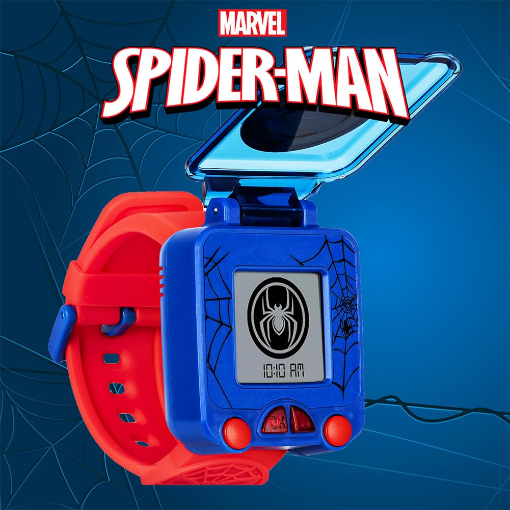 Accutime Marvel Spider-Man Educational Learning Digital Blue Watch For Boys, Toddlers, Kids With Red Strap - Includes Timer, Stopwatch, Alarm, Games! Perfect For Girls And Boys 3+!