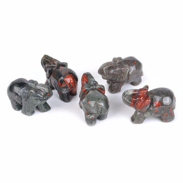 Justinstones Carved Natural African Bloodstone Gemstone Elephant Healing Guardian Statue Figurine Crafts 2 Inch