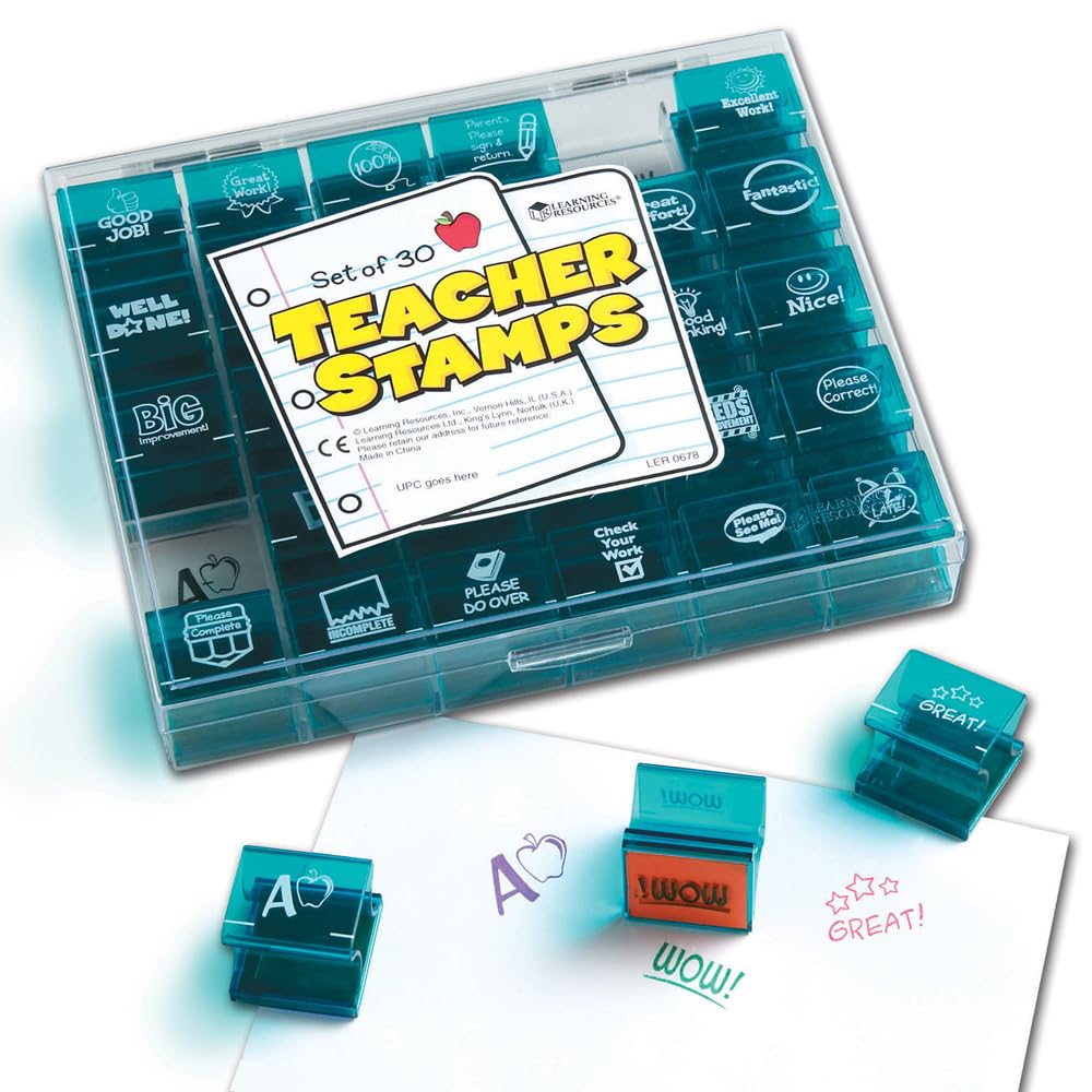 Learning Resources Jumbo Illustrated Teacher Stamps, Set of 30, Ages 3+, Messages Stamps for Homework School Classroom, Back to