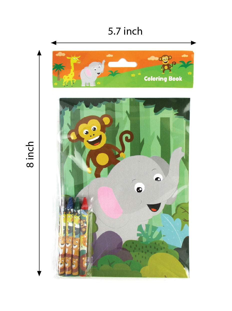 TINYMILLS Safari Zoo Animals Coloring Book for Kids with 12 Coloring Books and 48 Crayons Fun Jungle Book Animals Birthday Party