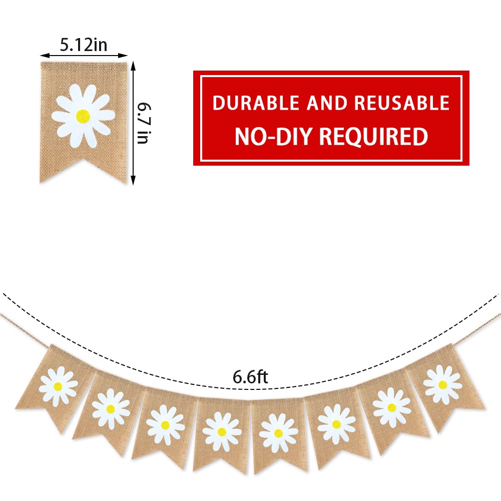 Jute Burlap Daisy Banner Summer Daisy Flower Banner Burlap Rustic Summer Bunting Garland Daisy Flower For Spring Summer Theme Pa