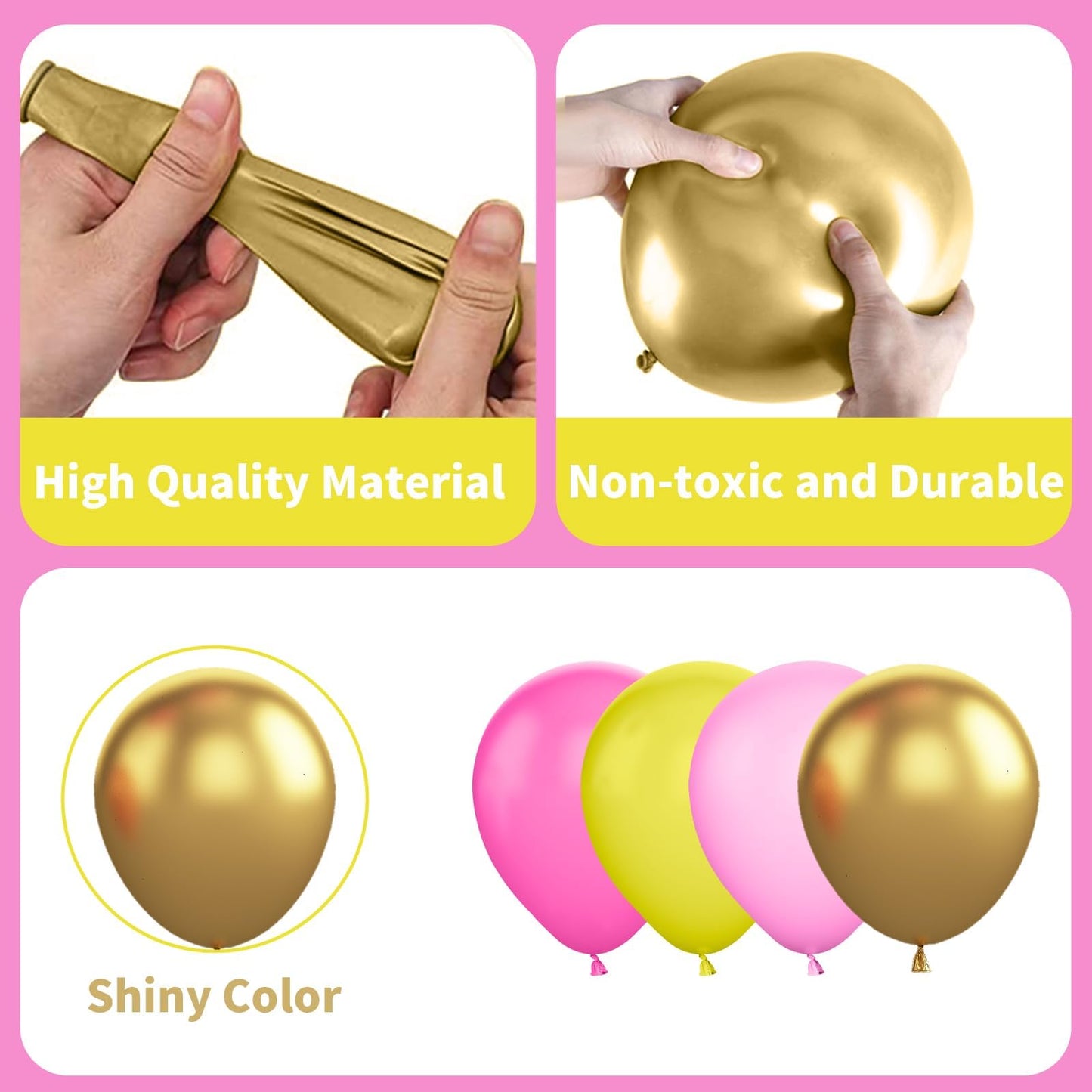 Yellow Pink Balloon, 60 Pcs 12 Inches Hot Pink Metallic Gold Balloons For Girls Peach Birthday Party Decorations Birthday Balloons Baby Shower Engagement Party Supplies