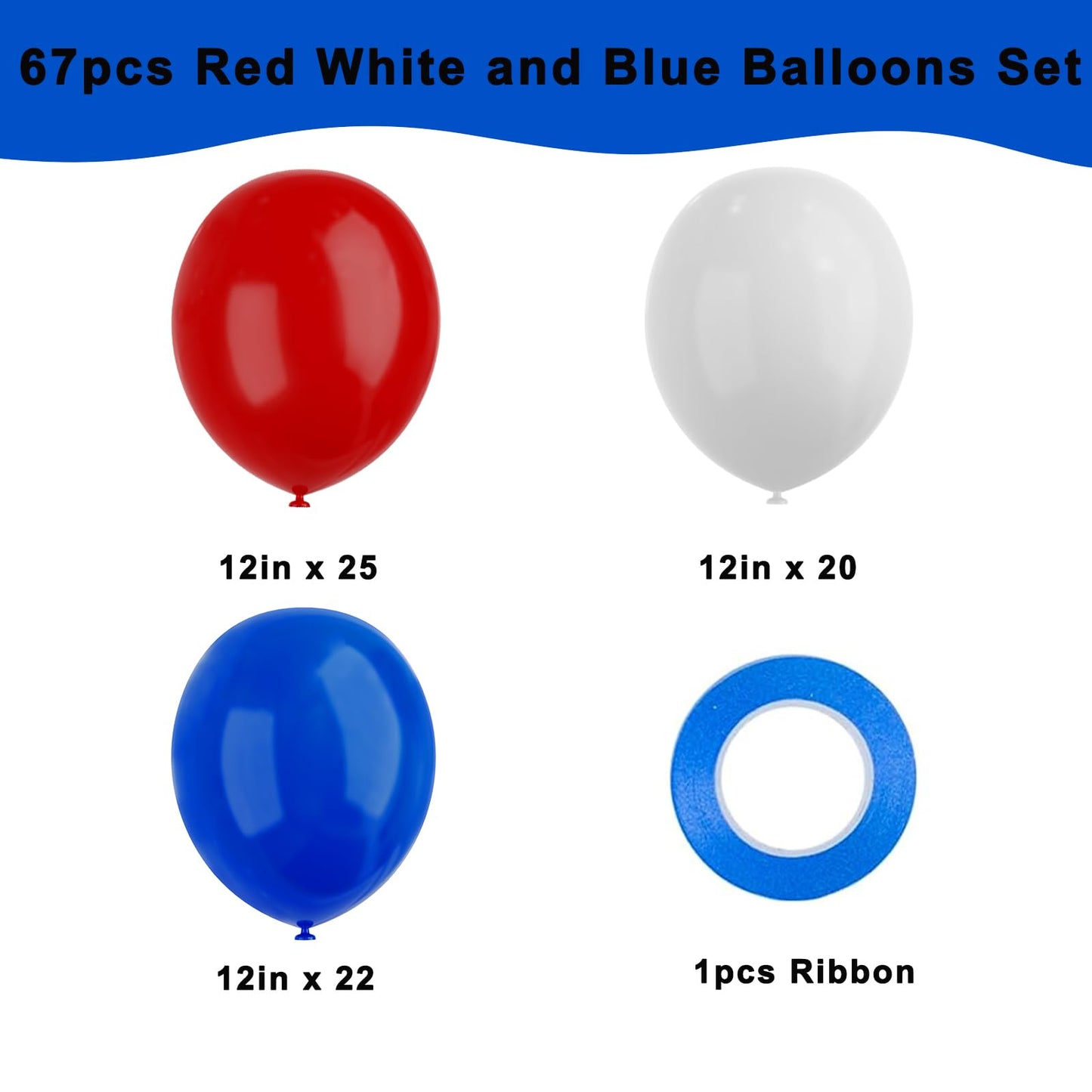 Red White And Blue Balloons, 67Pcs 12 Inch Red White And Royal Blue Balloons 4Th Of July Patriotic Balloons For Independence Day
